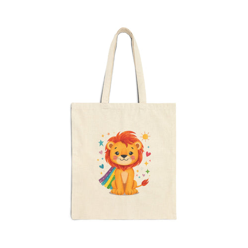 Cute Lion Canvas Tote Bag — 'Art with Heart' Kids Reusable Shopper