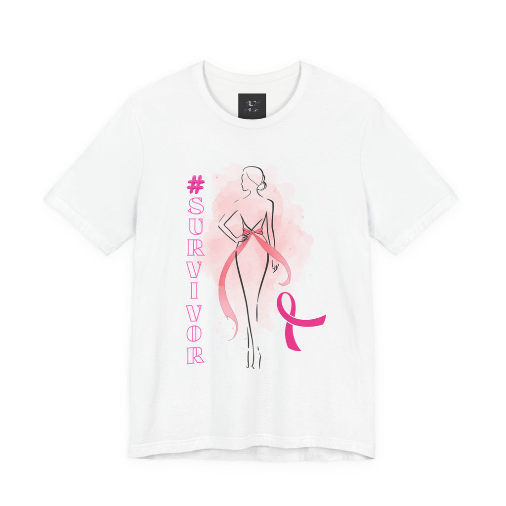 Breast Cancer Survivor T-Shirt — Pink Ribbon "Survivor" Tee (Personalized Back: "Diana's Light")