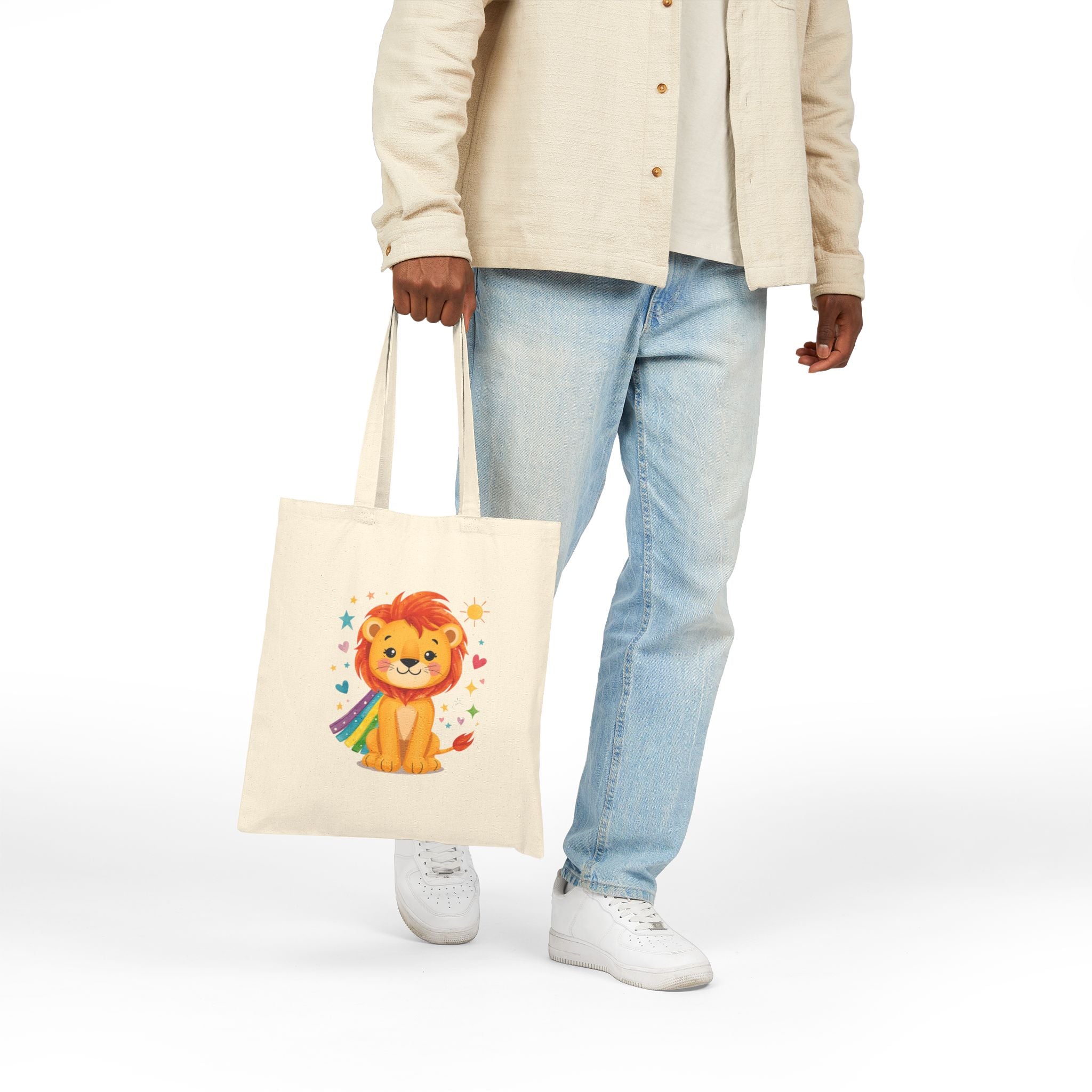 Cute Lion Canvas Tote Bag — 'Art with Heart' Kids Reusable Shopper