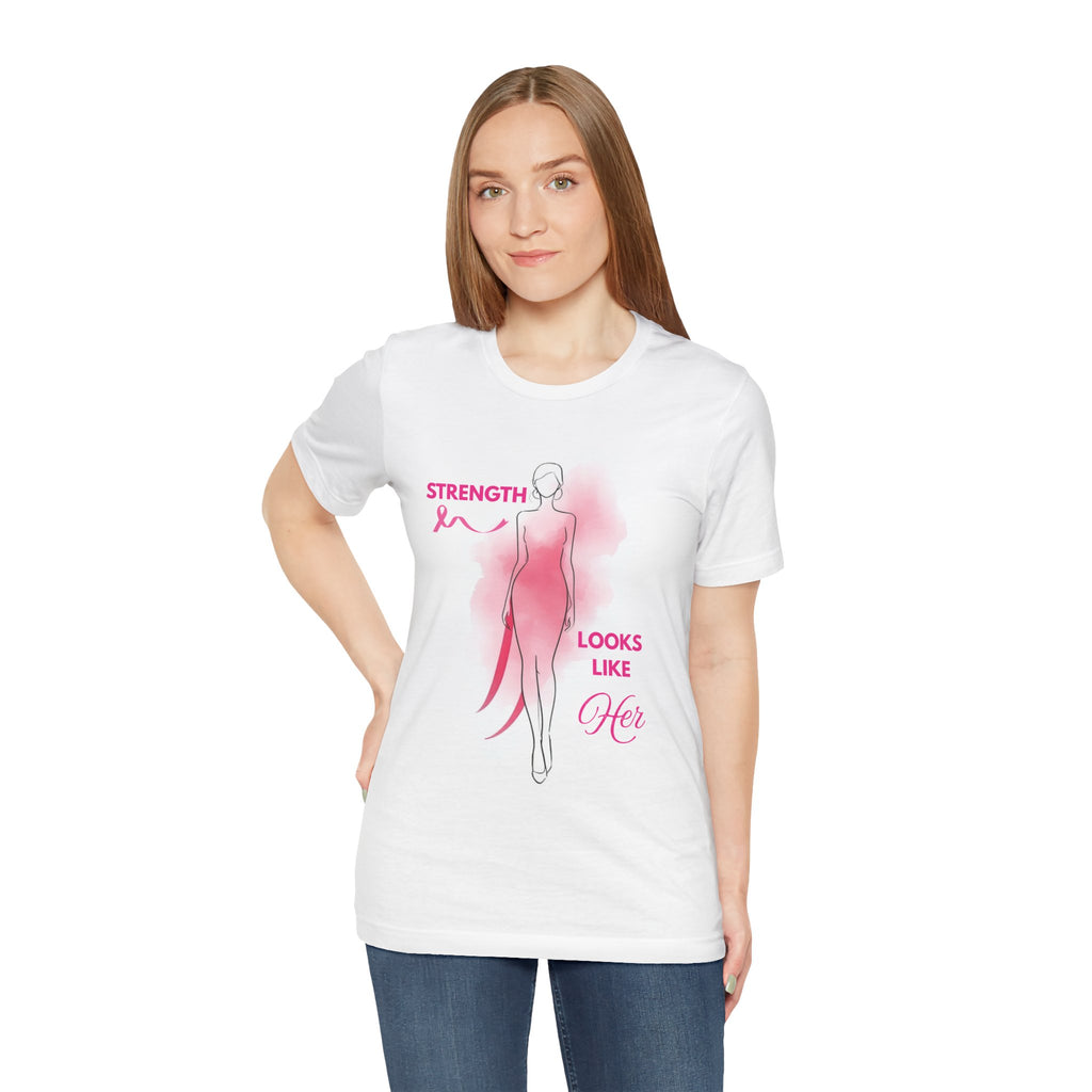 Breast Cancer Awareness Tee - "Strength Looks Like Her" with Pink Ribbon (Diana’s Light)