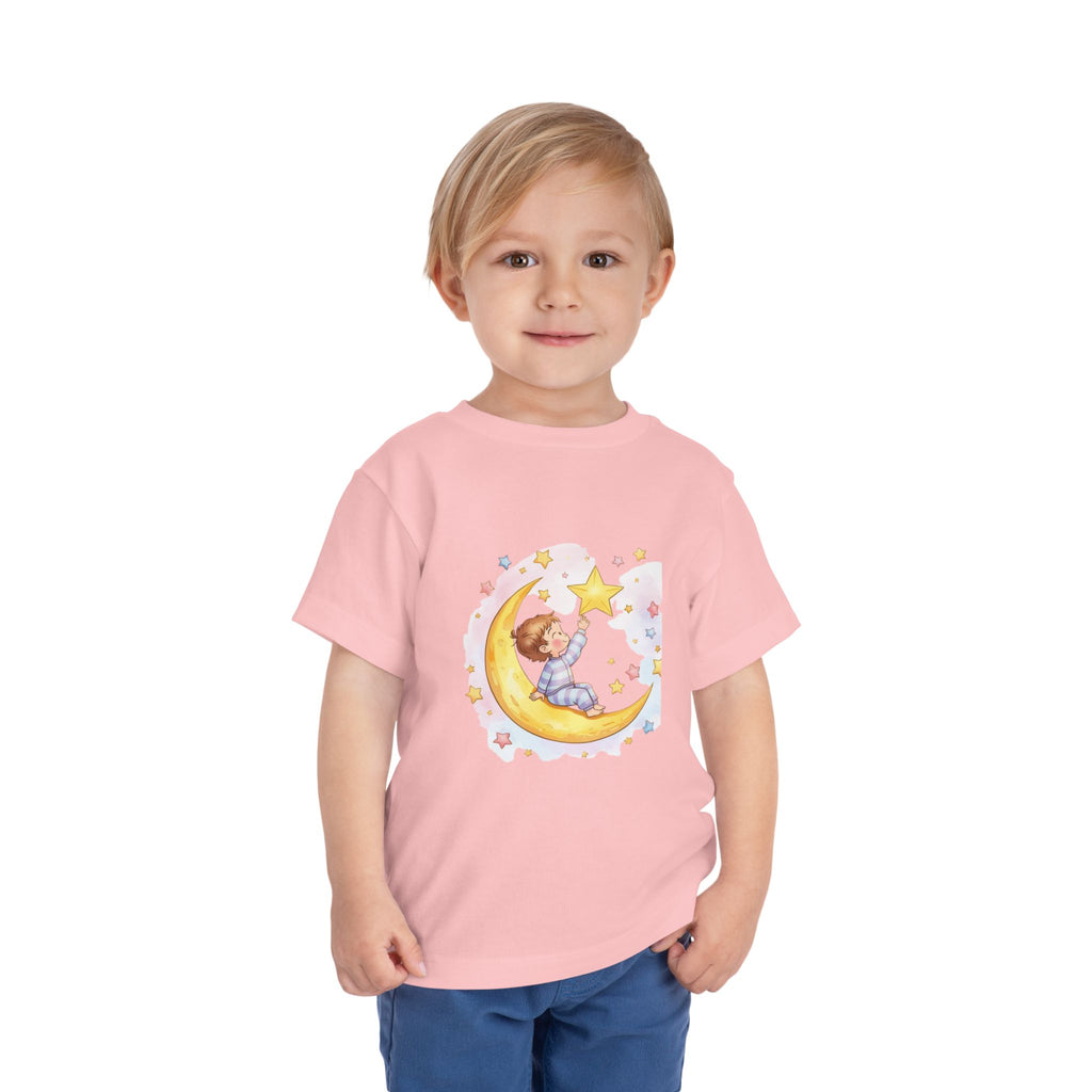 Wish Upon a Star Toddler Tee – Baby on Moon Starry Night Sleepy time Shirt