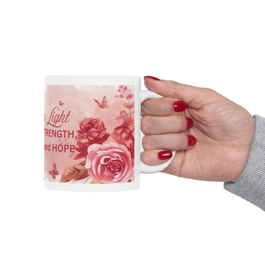Inspirational Memorial Mug — "Diana's Light: 25 Years of Strength, Resilience and Hope" (Floral)